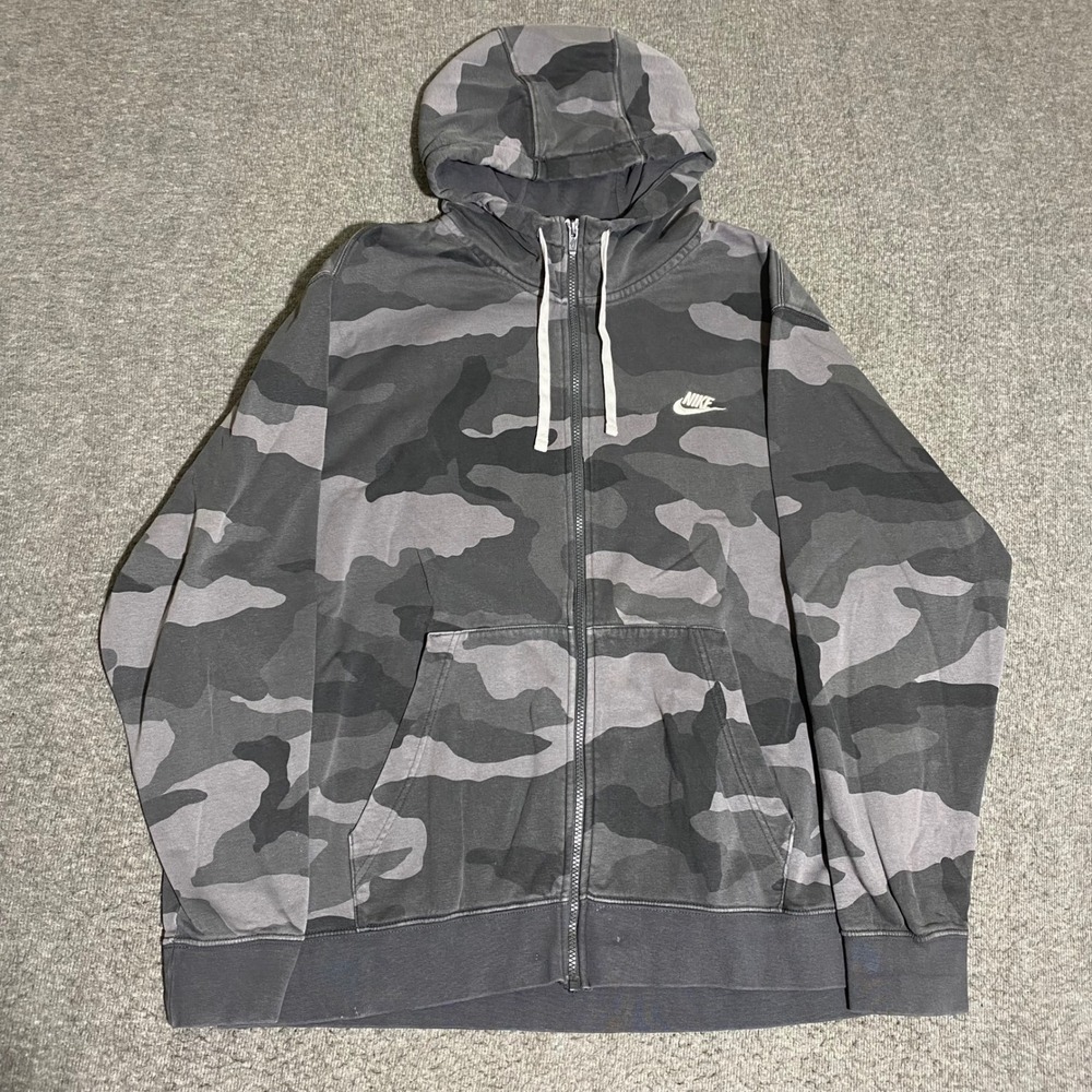 Nike Sportswear Club Fleece Camo Full Zip Hoodie Grey Charcoal BV3622-021 XXL